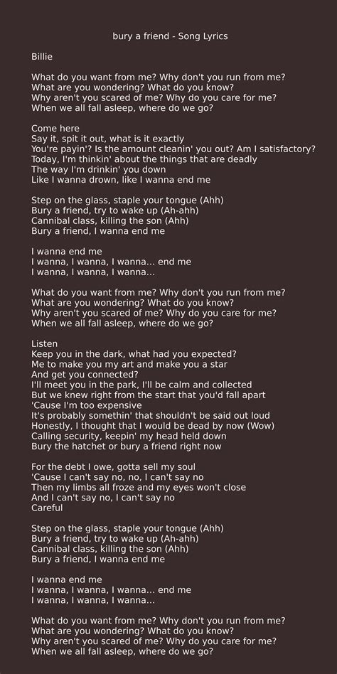 Billie Eilish - bury a friend Lyrics | Song lyrics, Lyrics, Billie eilish