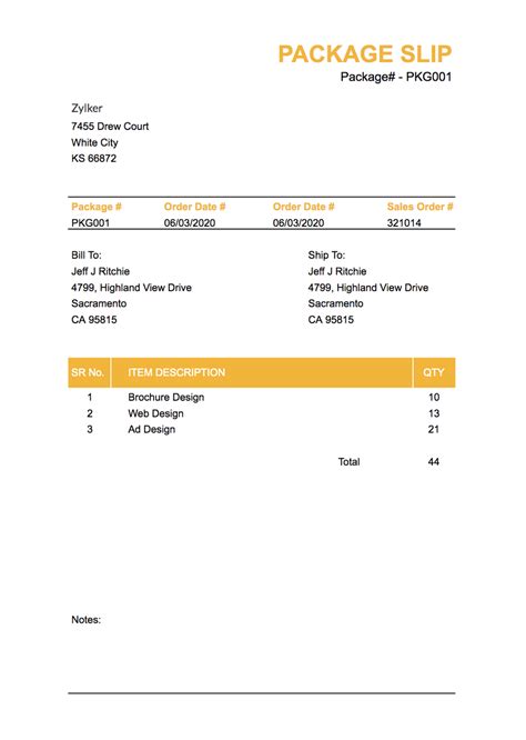 Packing Slip Template | Spreadsheet format | Zoho Inventory