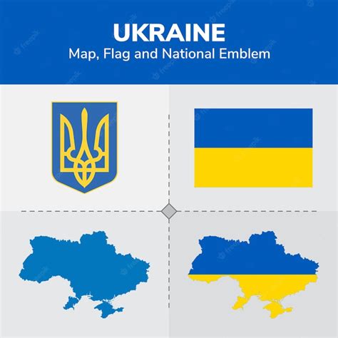 Premium Vector | Ukraine map, flag and national emblem