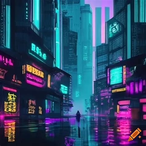 Cityscape with cyberpunk neon lights on Craiyon