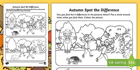 Autumn Spot the Difference Colouring Worksheet | Twinkl