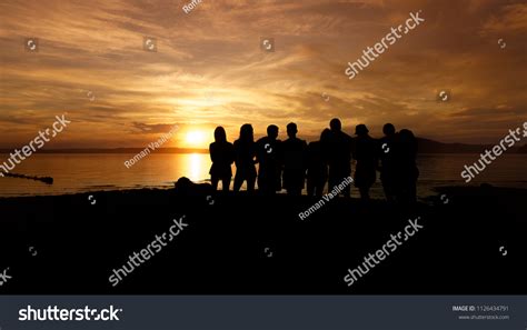 Black Silhouette Crowd People Sunset Stock Photo 1126434791 | Shutterstock