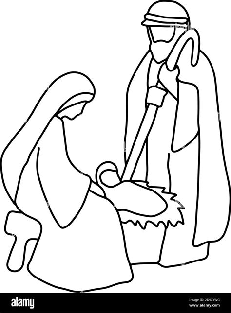 Joseph Mary and baby Jesus vector illustration sketch doodle hand drawn isolated on white ...