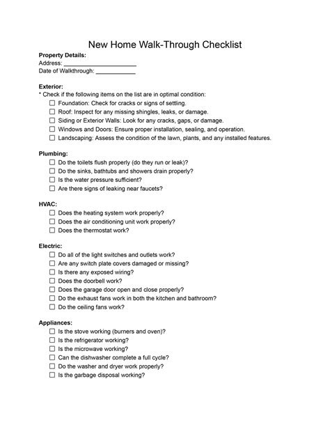 Printable Final Walk Through Checklist