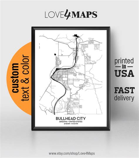 Bullhead City Arizona Map Bullhead City City Print Bullhead | Etsy