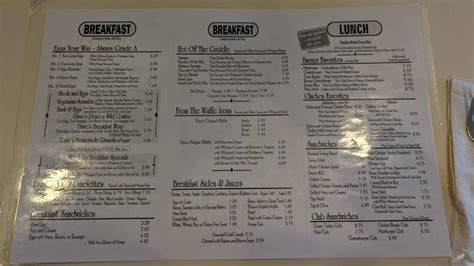 Menu at Dave's Diner restaurant, Manlius