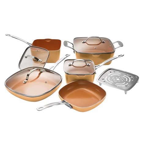 Gotham Steel 10-Piece Copper Non-Stick Ti-Ceramic Square Cookware Set with Lids-1994 - The Home ...