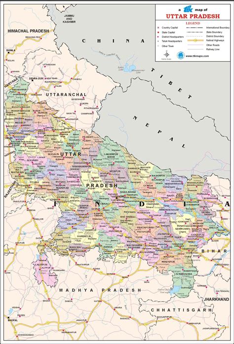 Uttar Pradesh Travel Map, Uttar Pradesh State Map with districts ...