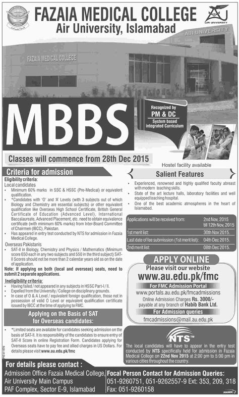 Air University Islamabad Admissions in MBBS