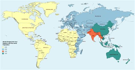 Mapped: The World Divided Into 4 Regions With Equal Populations