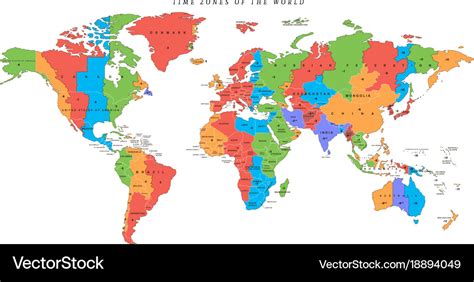 Detailed world map with time zones Royalty Free Vector Image