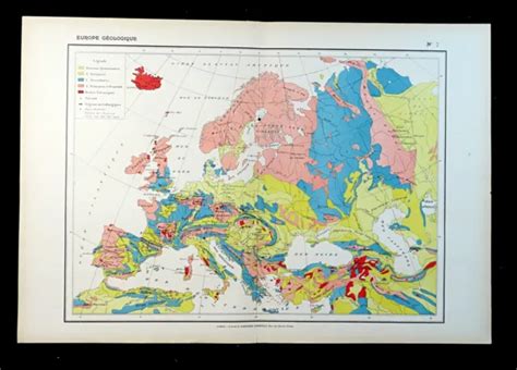 GEOLOGICAL MAP OF Europe European Geology Geography Chart FRENCH Antique 1888 EUR 64,30 ...