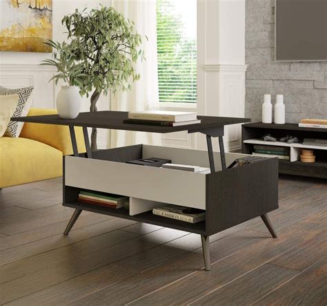 modern rectangle lift top coffee table large surface open cubbies hidden storage living room ...
