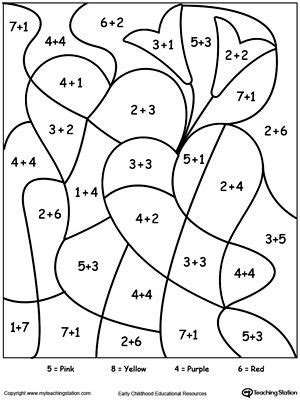 *FREE* Color By Number Hearts | Addition coloring worksheet, Kids math worksheets, Math coloring