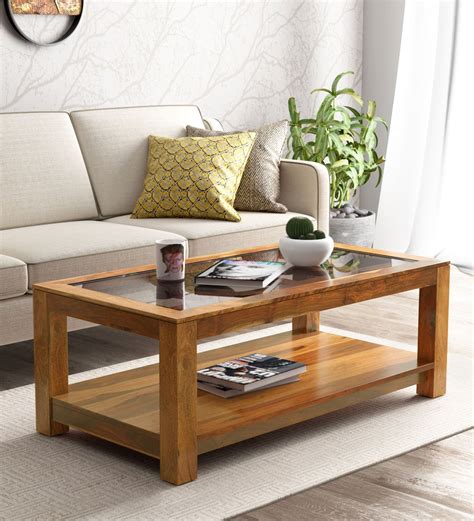 Buy Mckaine Solid Wood Coffee Table With Glass Top In Rustic Teak ...