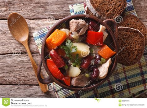 Traditional Eintopf Soup in the Pot Close Up. Horizontal Top Vie Stock Photo - Image of pepper ...