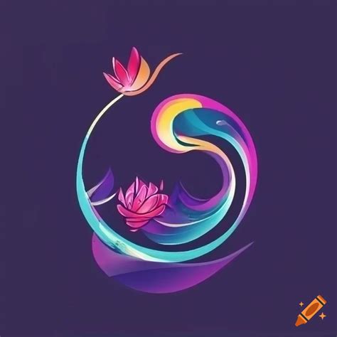 Black logo design with water splash and lotus elements on Craiyon