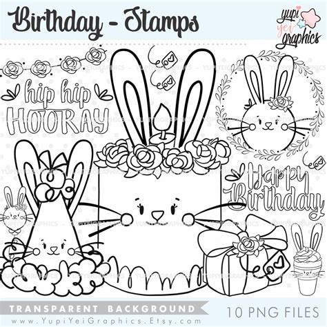 Birthday Digital Stamps Happy Birthday Stamps COMMERCIAL - Etsy