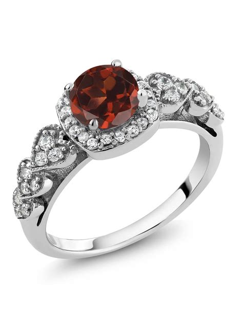 Gem Stone King - 925 Sterling Silver Red Garnet Women's Engagement Ring (1.32 Cttw Gemstone ...