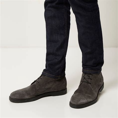 River Island Dark Grey Suede Chunky Chukka Boots in Gray for Men - Lyst