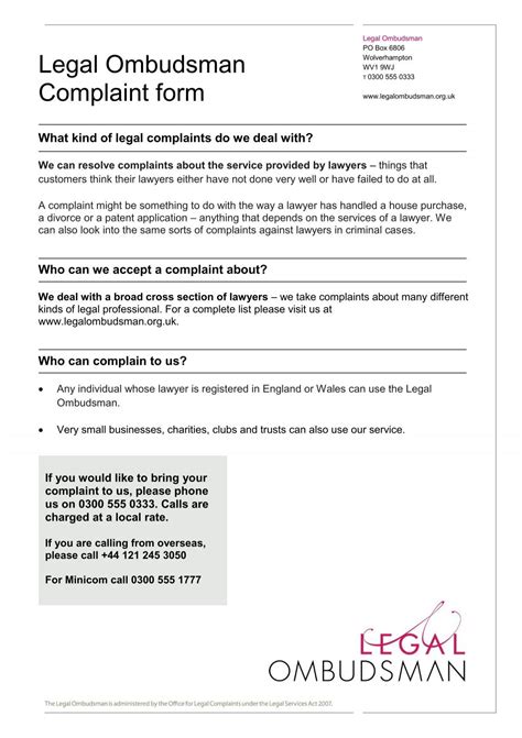 Download our complaint form - Legal Ombudsman