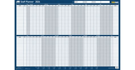 Sasco 2024 Staff Year Wall Planner with wet wipe pen & sticker pack, Blue, Board Mounted, 915mmW ...