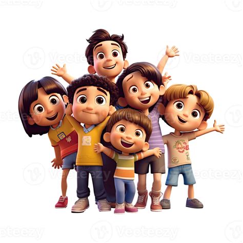 3D cartoon group of little children on transparent background. 24346428 PNG