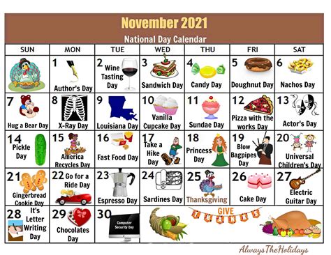 November National Day Calendar 2021- Free Printable Calendars