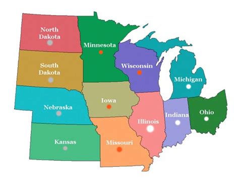 US midwest rehiyon mapa - Estados Unidos ng gitnang kanluran rehiyon ng mapa (Hilagang America ...