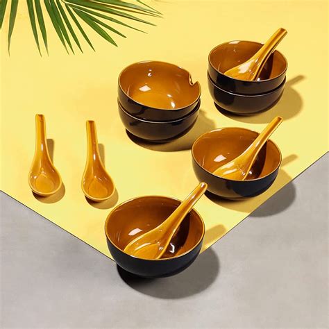 Ceramic Soup Bowl Set with Spoons, 300ml Bowl, 6 Pieces Soup Bowls, 6 ...