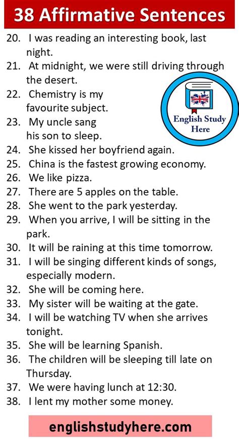 38 Affirmative Sentences Examples in English - English Study Here | English vocabulary words ...