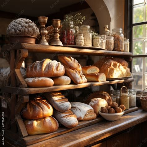 bakery display of bread and pastries in a pastry shop in a Parisian ...