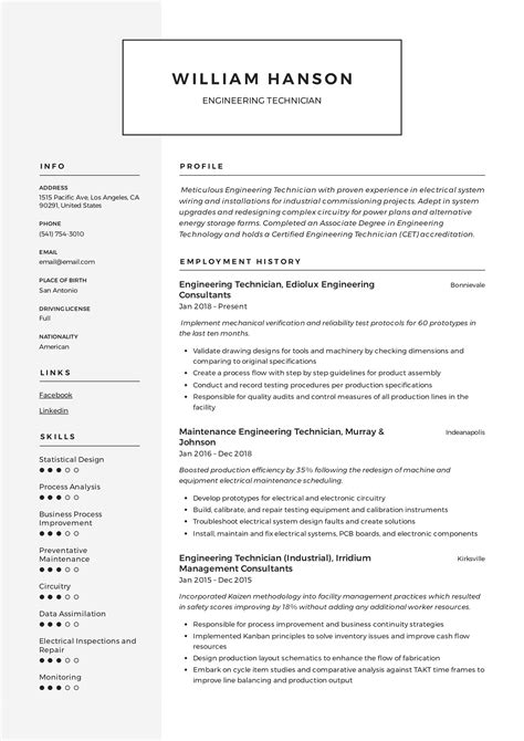 Engineering Technician Resume Template