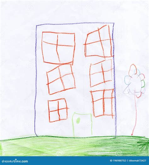 Children`s Drawing of Multi-storey Building Drawn in Pencils Stock Illustration - Illustration ...