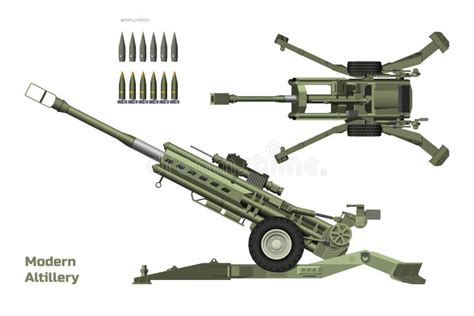 Modern Artillery. Isolated 3d Cannon. Top, Side View of Military Weapon Stock Vector ...