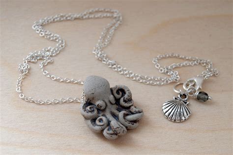 Grey Octopus Necklace | Handmade Ceramic Octopus Pendant | Nautical Je – Enchanted Leaves