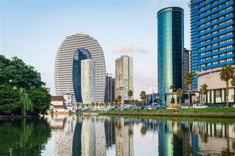 Batumi Skyline Cityscape with Fountain Lake, Skyscrapers in Batumi ...