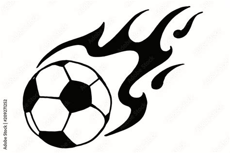 Soccer ball in fire, hand drawn simple illustration, black ball pattern ...