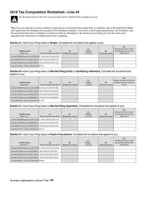 IRS Form 1040 Line 44 Worksheet | 1040 Form Printable