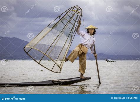 Fishermen with Fish in Lake Inle - Traditional Fishing on Boat, Myanmar ...