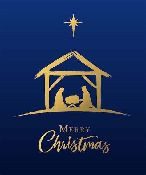 Premium Vector | Merry Christmas, Jesus in manger and star gold silhouettes. Nativity scene of ...