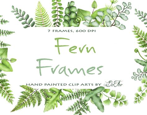 Watercolor Fern Clipart Greenery Frames Clip Art Ferns Leaf - Etsy