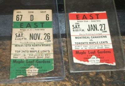 2 VINTAGE, MAPLE LEAF GARDENS, HOCKEY, TICKET STUBS-TORONTO MAPLE LEAFS 1988/90 | eBay