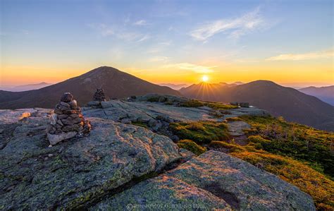 Skylight summit rocks and cairns, Mt Marcy, and sunrise over Basin and Haystack | Prints ...