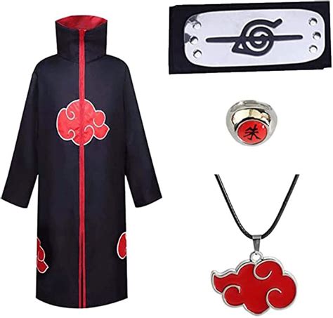 Unisex Anime Cosplay Costumes Akatsuki Cloak Long Robe With Headband ...