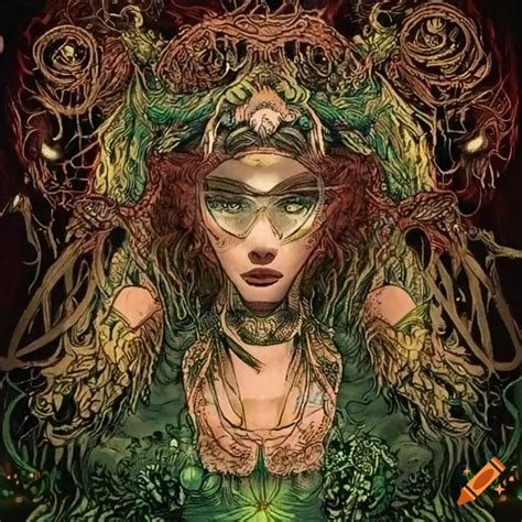 Intricate tarot card of a druid with nature elements on Craiyon