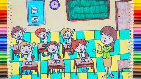 [Cute] How to Draw a CLASSROOM - Easy Drawing For Kids - YouTube