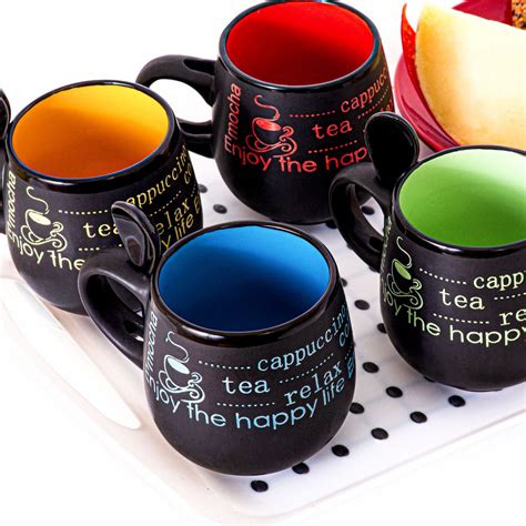 Set of 4 Ceramic Coffee Latte Cups Mugs with Spoons- Barrel Design – Nitaar