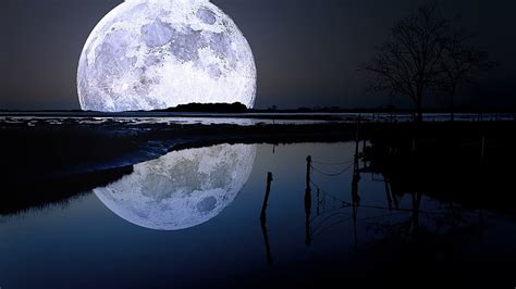 HD wallpaper: moon, lake, full moon, reflected, reflection, night sky, supermoon | Wallpaper Flare