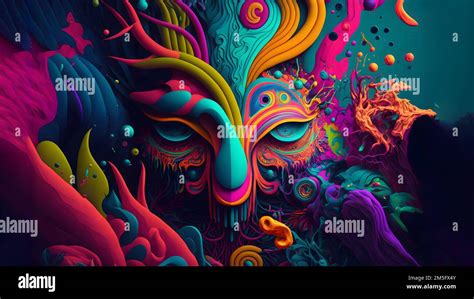 colorful fluorescent neon psychedelic N,N-Dimethyltryptamine trip background, neural network ...